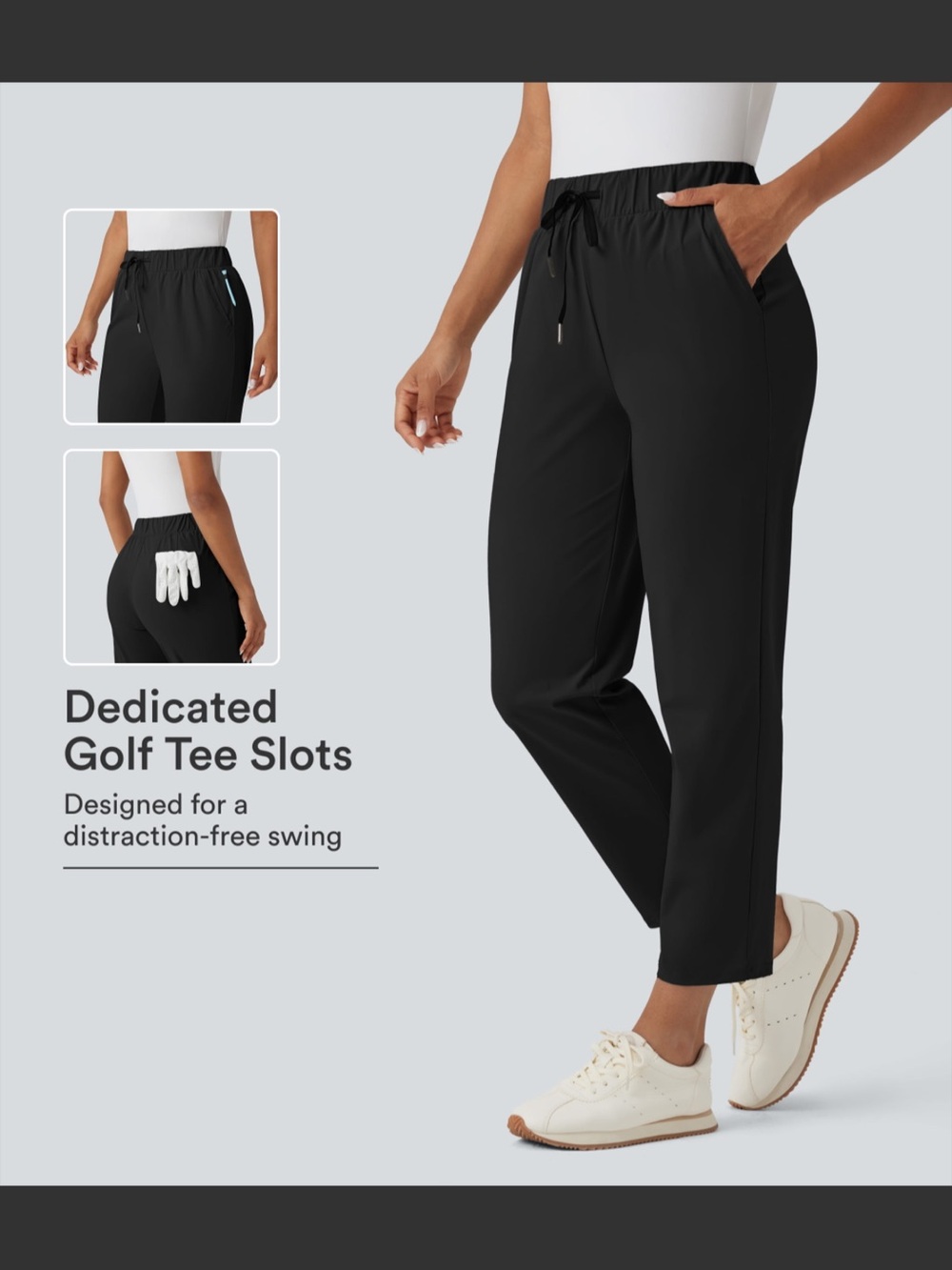 NWT Halara High Waisted Quick Dry Golf Tapered Pants in Black sz M Regular